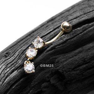 14 Karat Gold Brilliant Triple Dangle Sparkle Multi-Gem Belly Button Ring